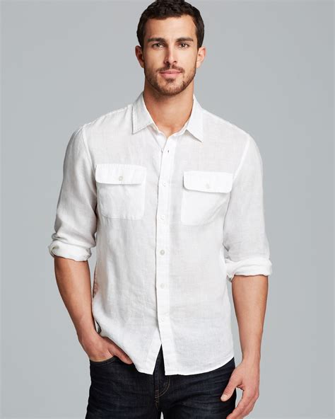 michael kors white linen shirt with black embroidery|Michael Kors button up shirts.